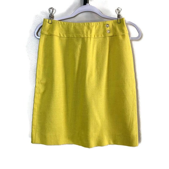Vintage Dresses & Skirts - Vintage Linen Pencil Skirt Size Small Bright Primary Yellow Kidcore